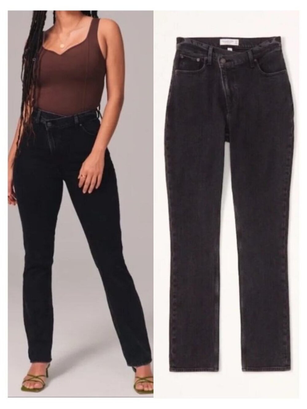 ABERCROMBIE & FITCH 90's Slim Straight Ultra High-Rise Jean Criss Cross 23 LONG